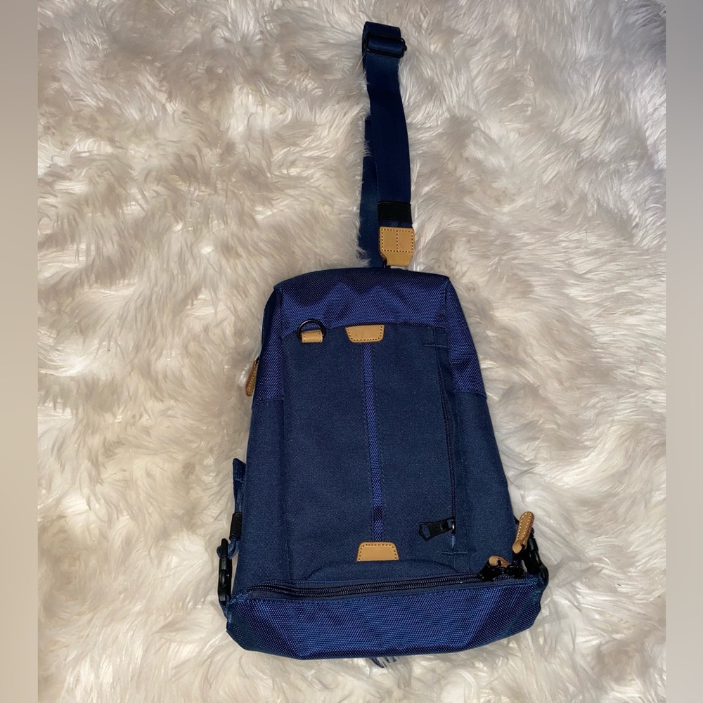 Navy and Tan Men's Sling Belt Bag - Compact Crossbody Carry
